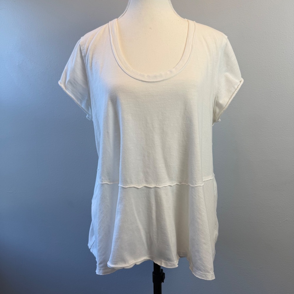 Wonderly Large White Tiered Raw Edge Scoop Neck Babydoll Top Minimalist Basic